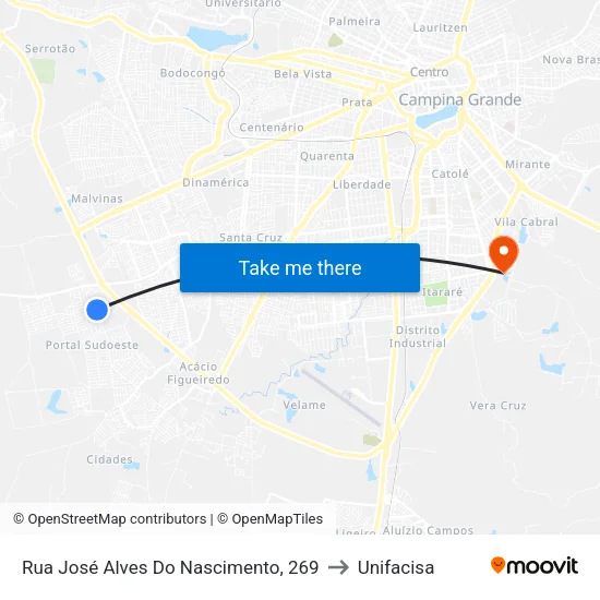 Rua José Alves Do Nascimento, 269 to Unifacisa map