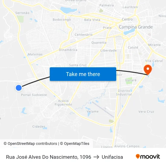 Rua José Alves Do Nascimento, 1096 to Unifacisa map
