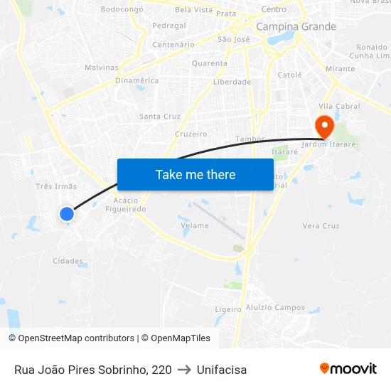 Rua João Pires Sobrinho, 220 to Unifacisa map