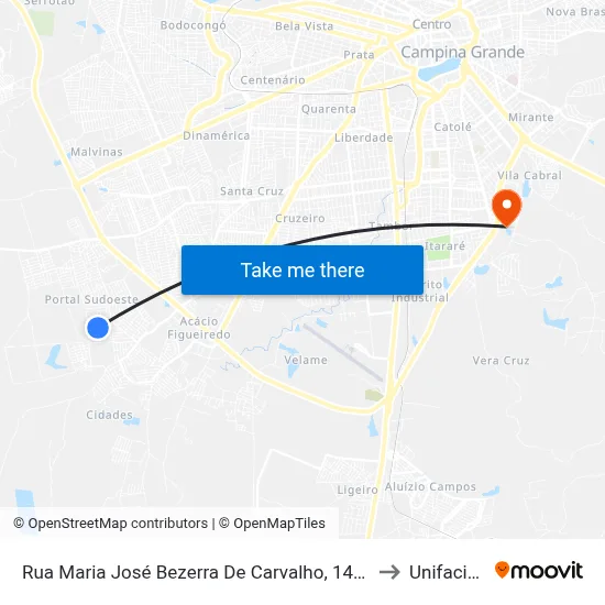 Rua Maria José Bezerra De Carvalho, 1405 to Unifacisa map