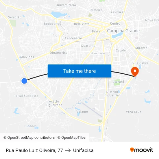 Rua Paulo Luiz Oliveira, 77 to Unifacisa map