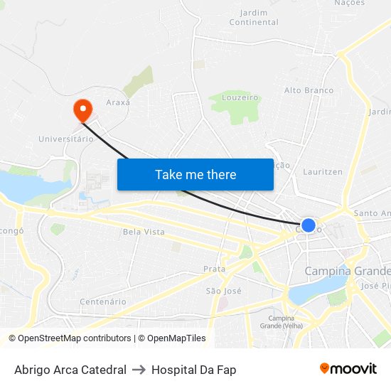 Abrigo Arca Catedral to Hospital Da Fap map