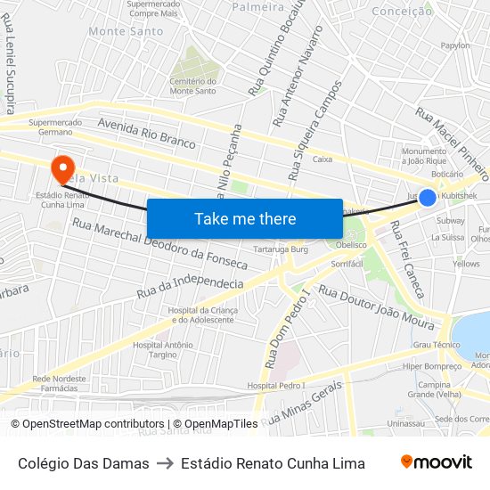 Colégio Das Damas to Estádio Renato Cunha Lima map