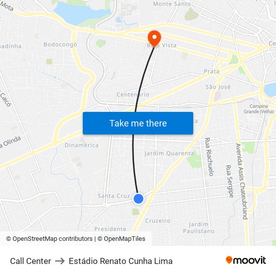 Call Center to Estádio Renato Cunha Lima map