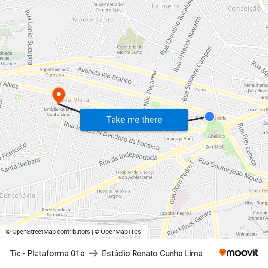 Tic - Plataforma 01a to Estádio Renato Cunha Lima map
