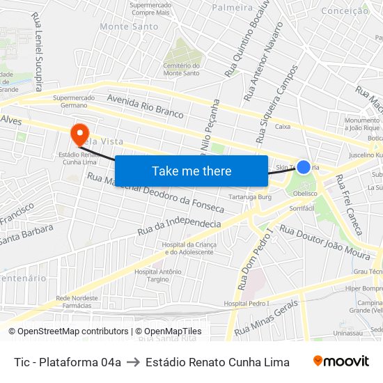 Tic - Plataforma 04a to Estádio Renato Cunha Lima map