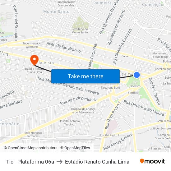 Tic - Plataforma 06a to Estádio Renato Cunha Lima map