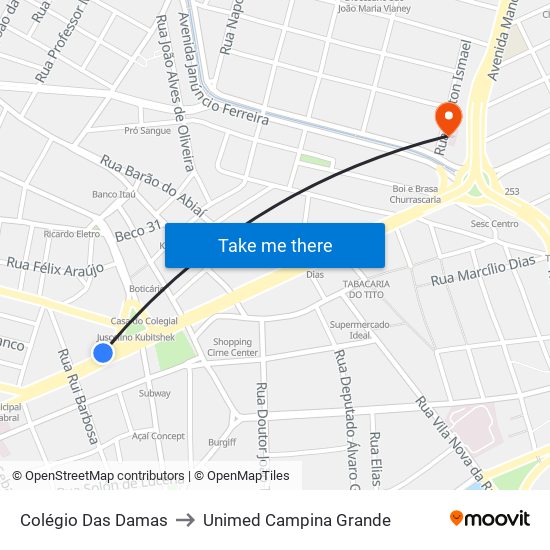 Colégio Das Damas to Unimed Campina Grande map