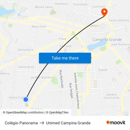 Colégio Panorama to Unimed Campina Grande map