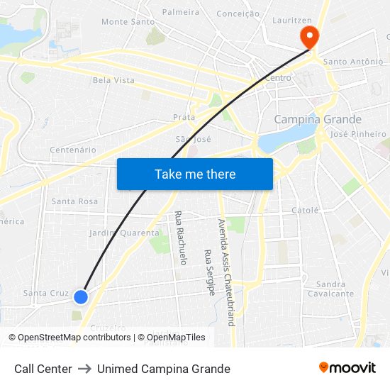 Call Center to Unimed Campina Grande map