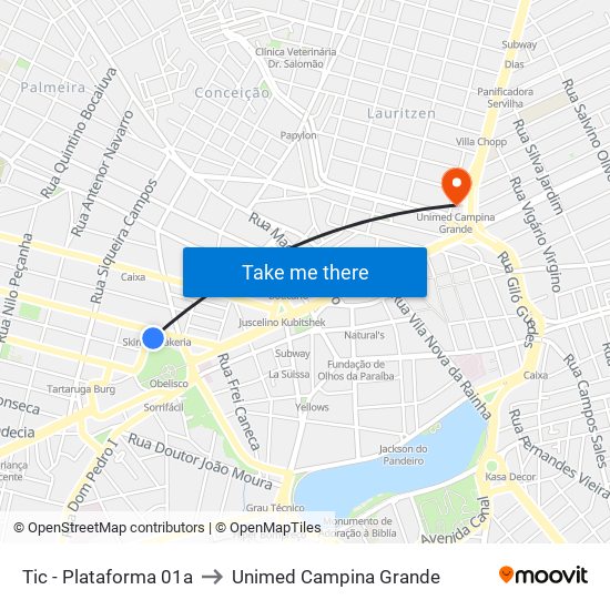 Tic - Plataforma 01a to Unimed Campina Grande map