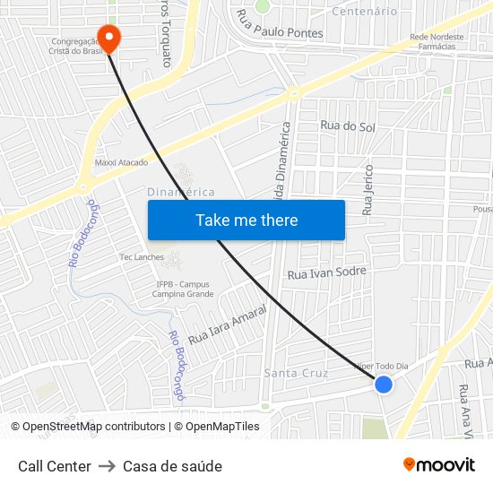 Call Center to Casa de saúde map