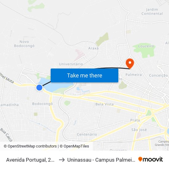 Avenida Portugal, 295 to Uninassau - Campus Palmeira map