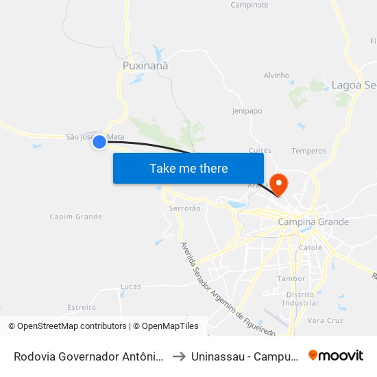 Rodovia Governador Antônio Mariz, 9152 to Uninassau - Campus Palmeira map