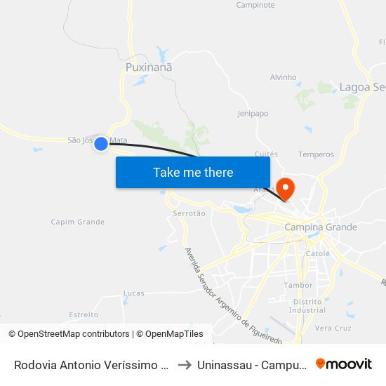 Rodovia Antonio Veríssimo De Souza, 219 to Uninassau - Campus Palmeira map