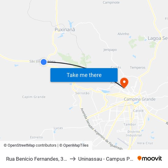 Rua Benício Fernandes, 301-349 to Uninassau - Campus Palmeira map