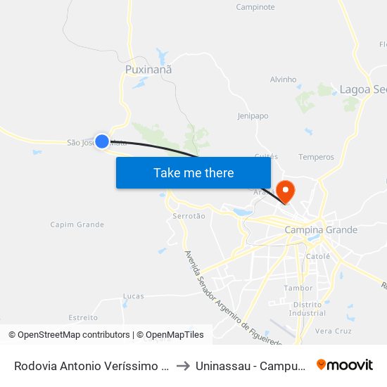 Rodovia Antonio Veríssimo De Souza, 69 to Uninassau - Campus Palmeira map