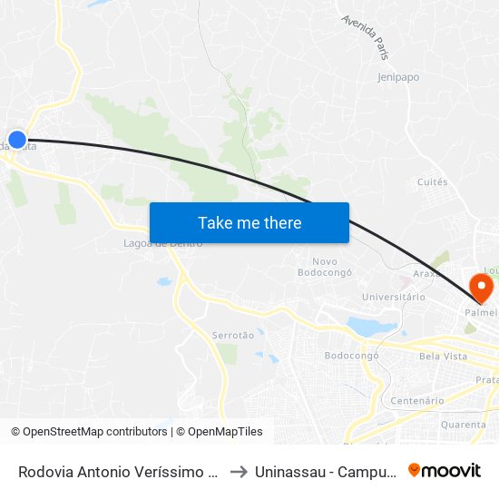 Rodovia Antonio Veríssimo De Souza, 275 to Uninassau - Campus Palmeira map