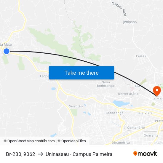 Br-230, 9062 to Uninassau - Campus Palmeira map