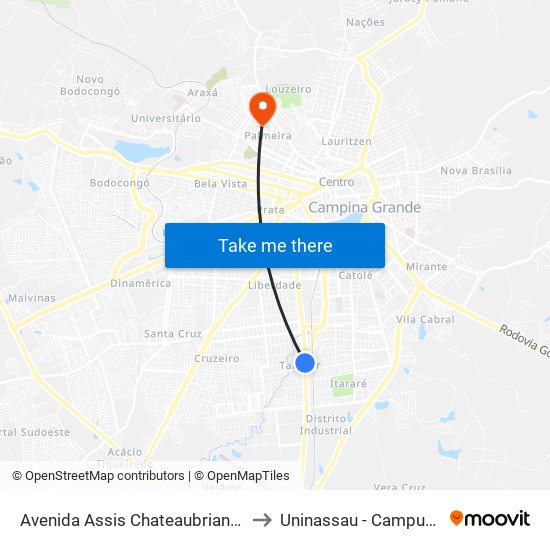 Avenida Assis Chateaubriand, 2342-2470 to Uninassau - Campus Palmeira map