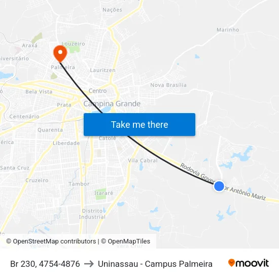 Br 230, 4754-4876 to Uninassau - Campus Palmeira map