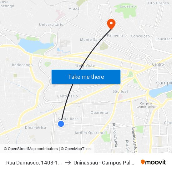 Rua Damasco, 1403-1517 to Uninassau - Campus Palmeira map