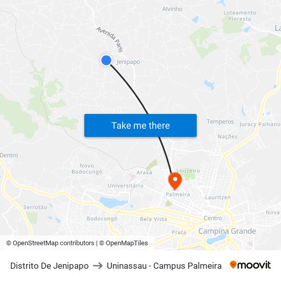 Distrito De Jenipapo to Uninassau - Campus Palmeira map