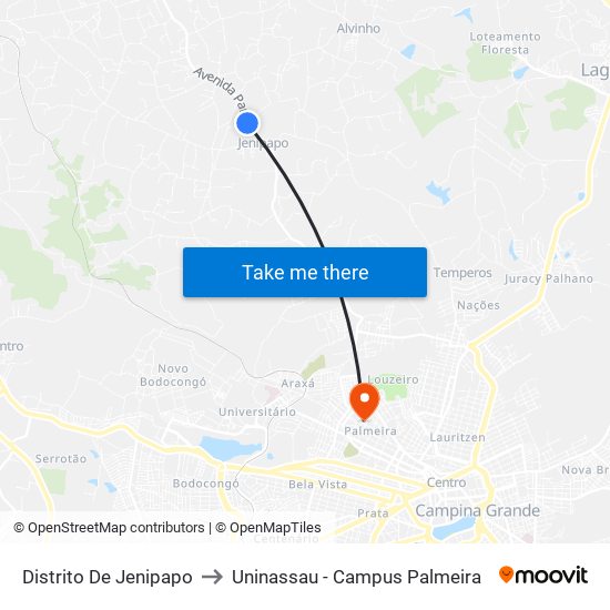 Distrito De Jenipapo to Uninassau - Campus Palmeira map