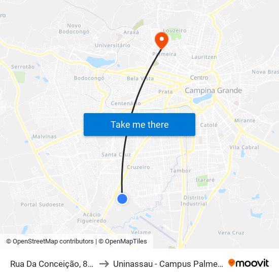 Rua Da Conceição, 810 to Uninassau - Campus Palmeira map