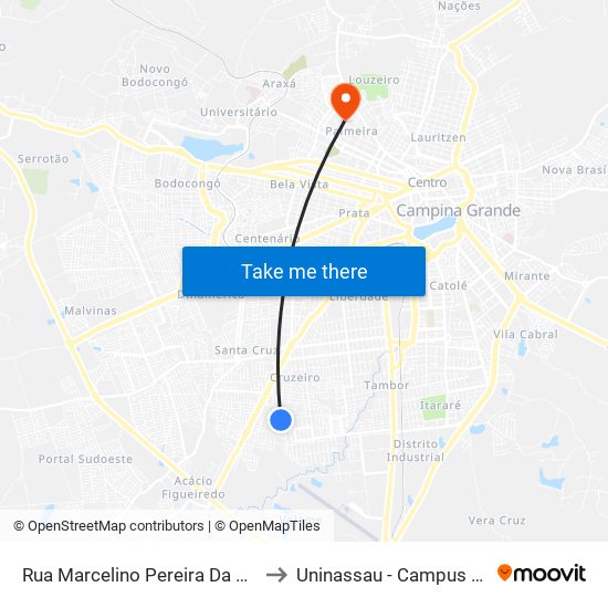 Rua Marcelino Pereira Da Costa, 230 to Uninassau - Campus Palmeira map