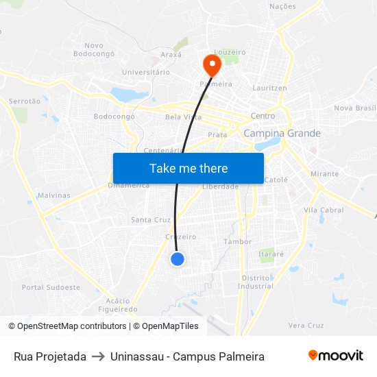 Rua Projetada to Uninassau - Campus Palmeira map