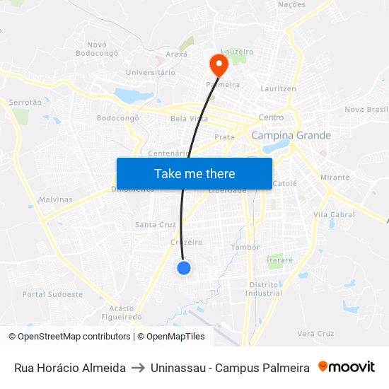 Rua Horácio Almeida to Uninassau - Campus Palmeira map