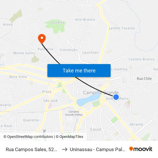 Rua Campos Sales, 524-558 to Uninassau - Campus Palmeira map