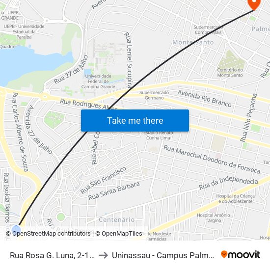 Rua Rosa G. Luna, 2-108 to Uninassau - Campus Palmeira map