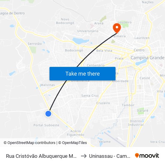 Rua Cristóvão Albuquerque Montenegro, 203-257 to Uninassau - Campus Palmeira map