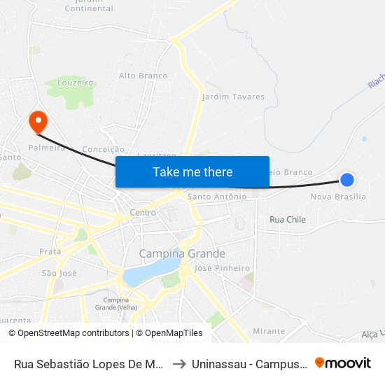 Rua Sebastião Lopes De Menezes, 115 to Uninassau - Campus Palmeira map