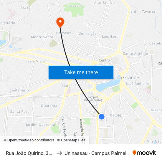 Rua João Quirino, 307 to Uninassau - Campus Palmeira map