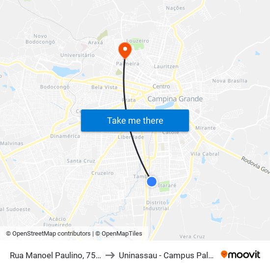 Rua Manoel Paulino, 75-145 to Uninassau - Campus Palmeira map