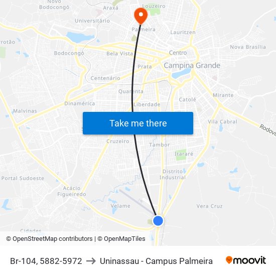 Br-104, 5882-5972 to Uninassau - Campus Palmeira map