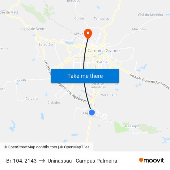 Br-104, 2143 to Uninassau - Campus Palmeira map