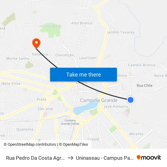 Rua Pedro Da Costa Agra, 213 to Uninassau - Campus Palmeira map