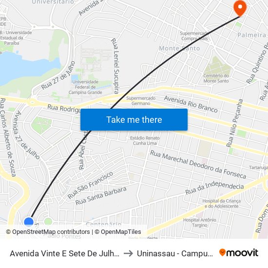 Avenida Vinte E Sete De Julho, 2015-2149 to Uninassau - Campus Palmeira map