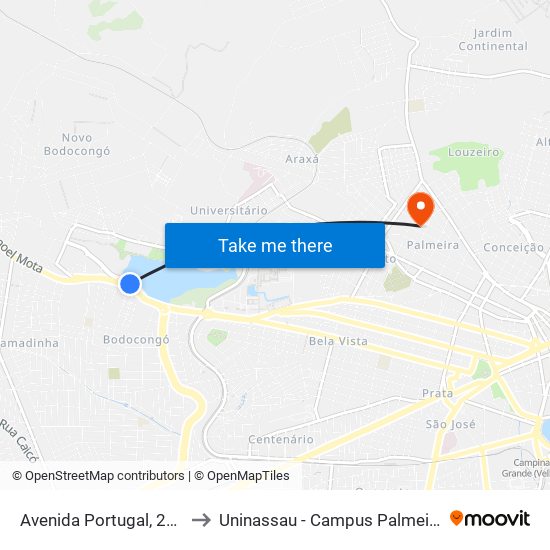 Avenida Portugal, 255 to Uninassau - Campus Palmeira map