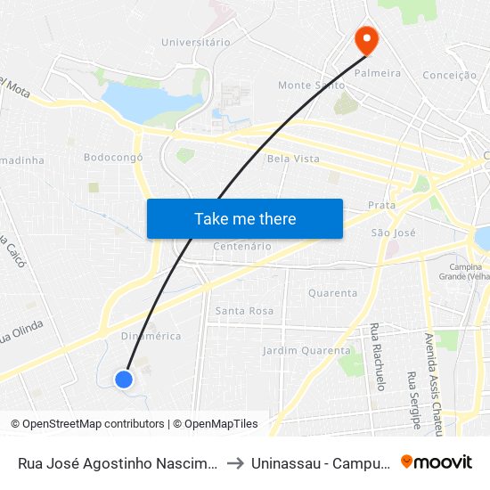 Rua José Agostinho Nascimento, 213-271 to Uninassau - Campus Palmeira map