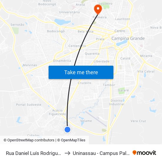 Rua Daniel Luís Rodrigues, 36 to Uninassau - Campus Palmeira map