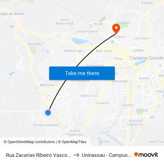 Rua Zacarias Ribeiro Vasconcelos, 30a to Uninassau - Campus Palmeira map