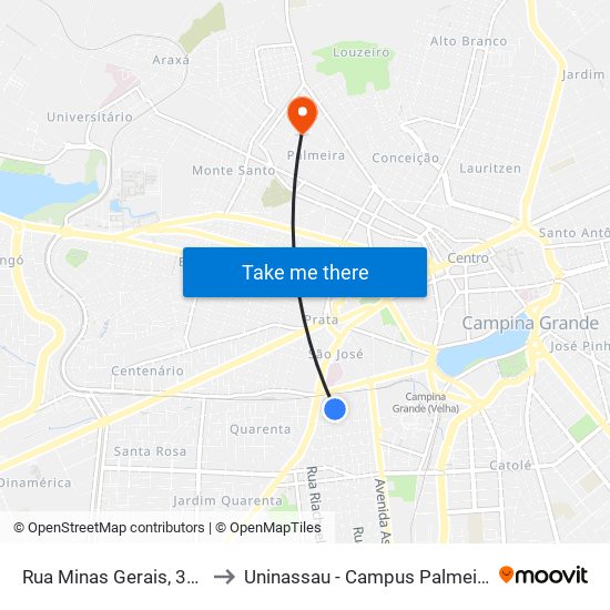 Rua Minas Gerais, 377 to Uninassau - Campus Palmeira map