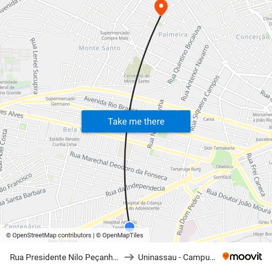 Rua Presidente Nilo Peçanha, 1280-1380 to Uninassau - Campus Palmeira map