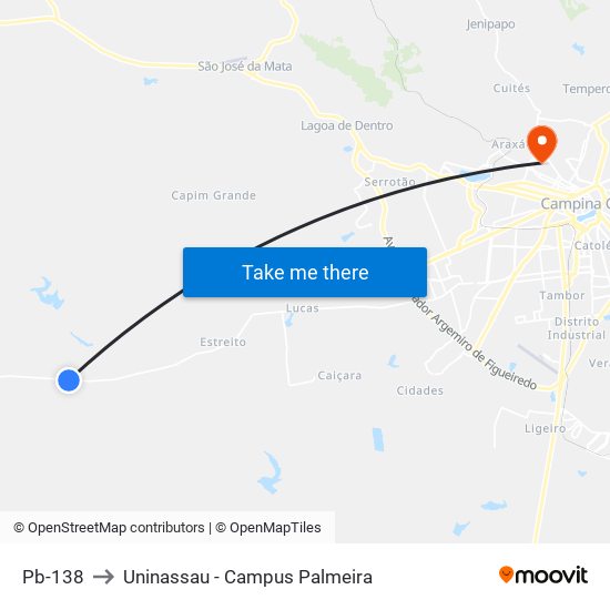 Pb-138 to Uninassau - Campus Palmeira map