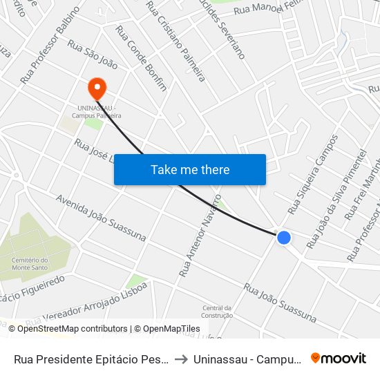 Rua Presidente Epitácio Pessoa, 412-422 to Uninassau - Campus Palmeira map